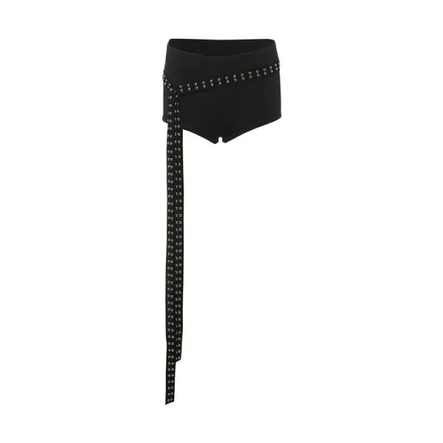 Unique One shoulder Midriff baring Top Rivet Tassel Shorts Shorts - Shop at LoveMi