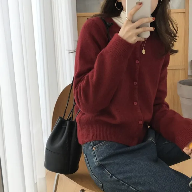 Raccoon Velvet Short Thickened Coat Cardigan Women's Design Sense Niche Small Wool Sweater Wine Red - Shop at LoveMi