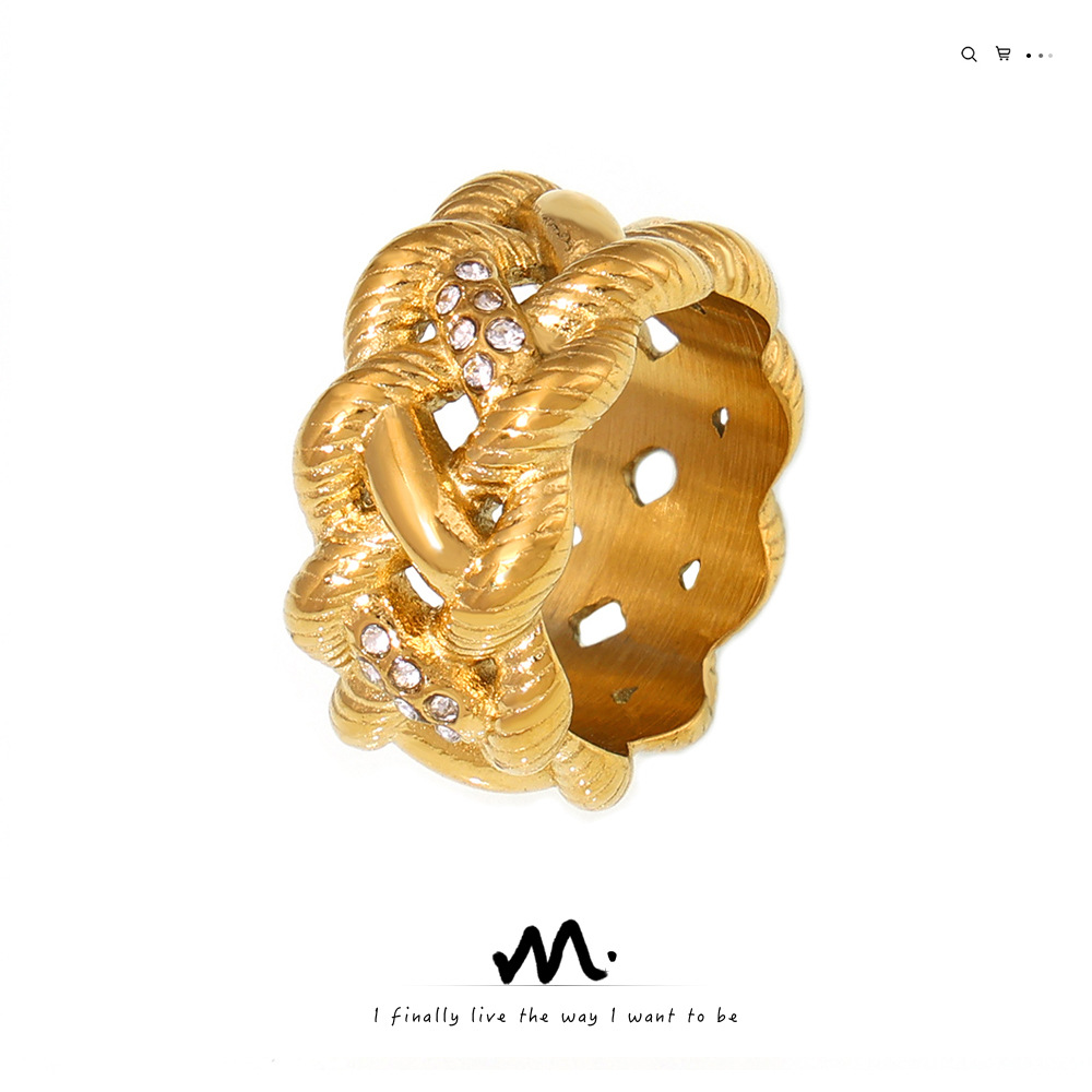 Diamond Studded Hollow Twist Ring