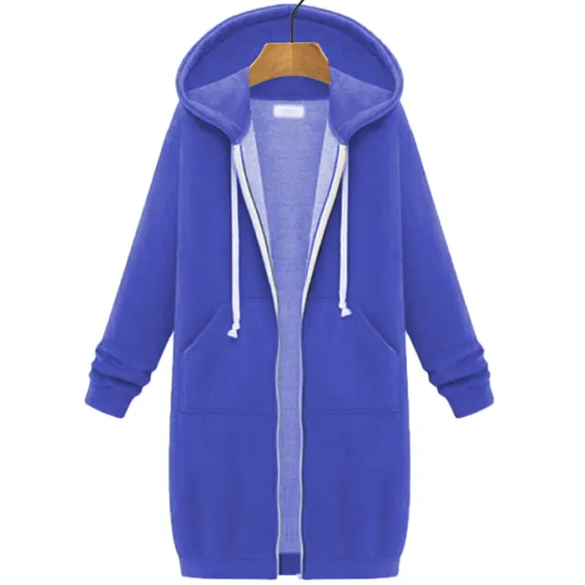 Women's Mid length Hooded Long Sleeve Sweater Sapphire Blue - Shop at LoveMi