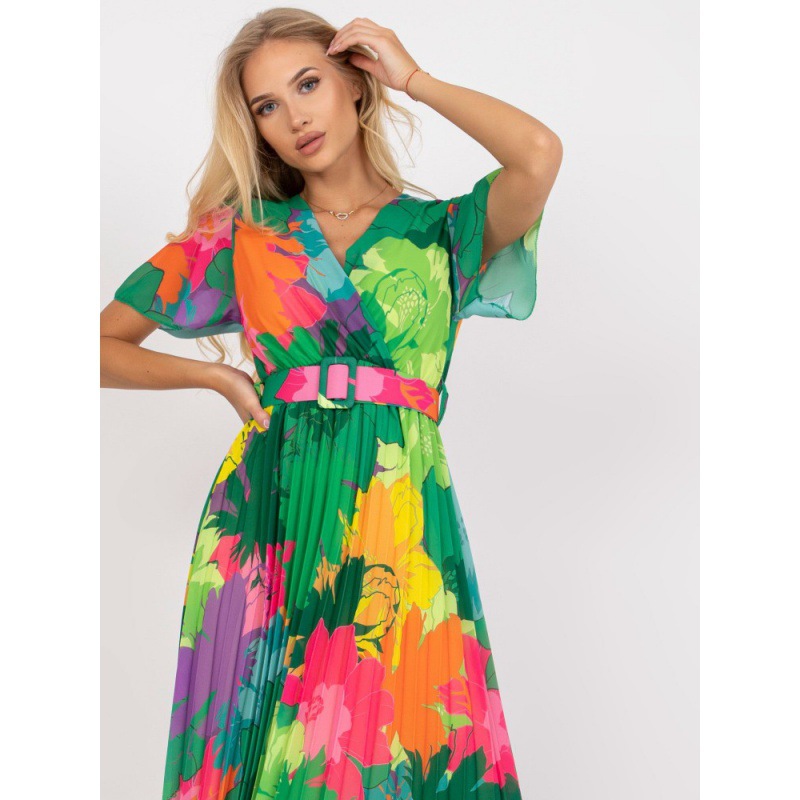 Women's Fashion Pleated Printed Belt Dress