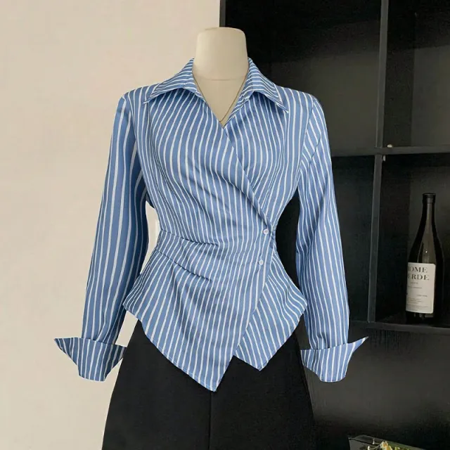 New European And American style Long sleeve Shirt Cardigan With An Asymmetrical Design Blue - Shop at LoveMi