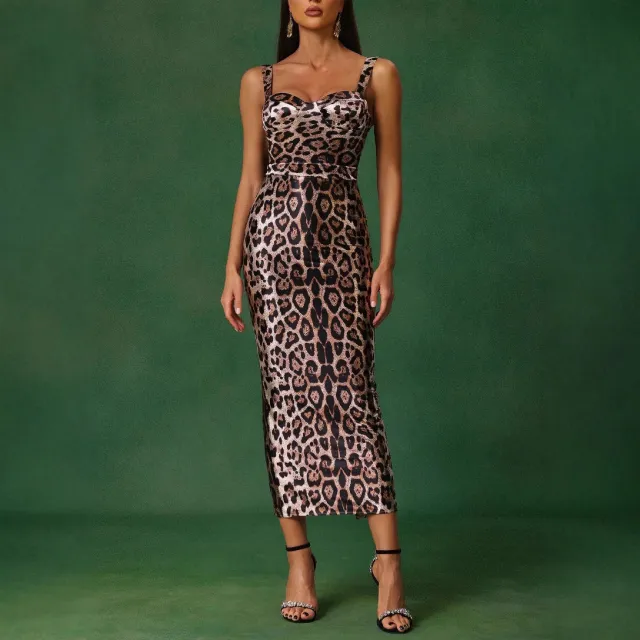 Sexy Tube Top Strappy Leopard Print Long Dress Leopard Print - Shop at LoveMi