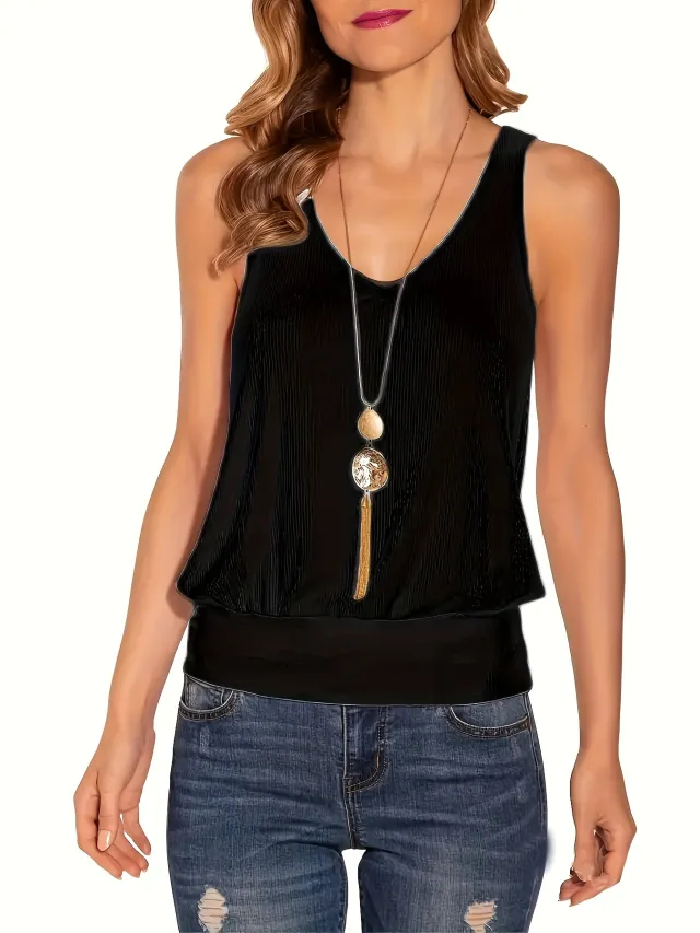 Solid Color Sleeveless Waist Knit Casual Vest Black - Shop at LoveMi