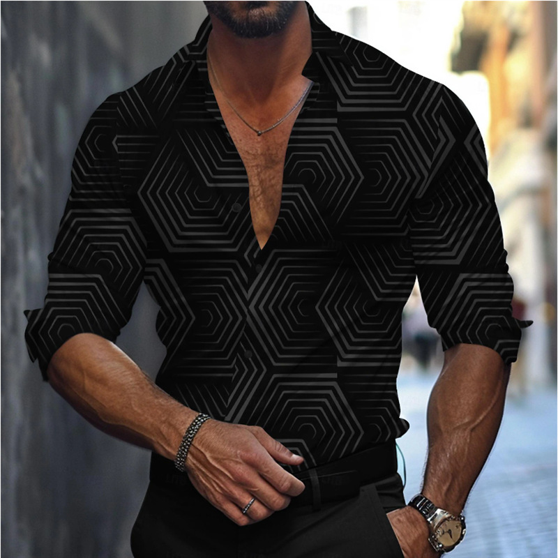 Men's Slim Fit Long Sleeve Dress Shirt | Stylish Pattern Button Down Casual Top - Picture 7 of 14