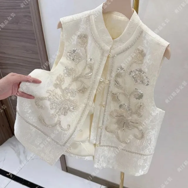 Embroidered Loose Temperament Vest For Women Beige - Shop at LoveMi