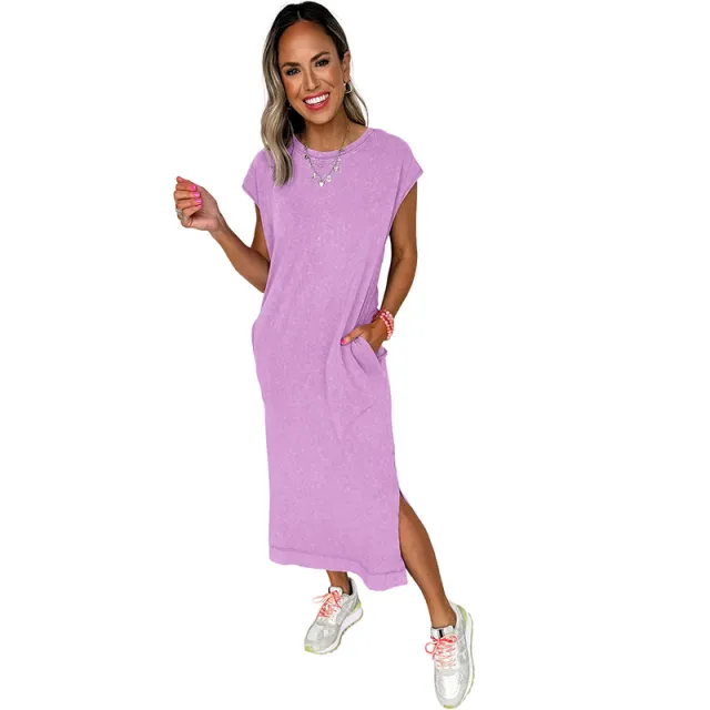 European And American Leisure Style Split Short Sleeve Dress P208Color - Shop at LoveMi