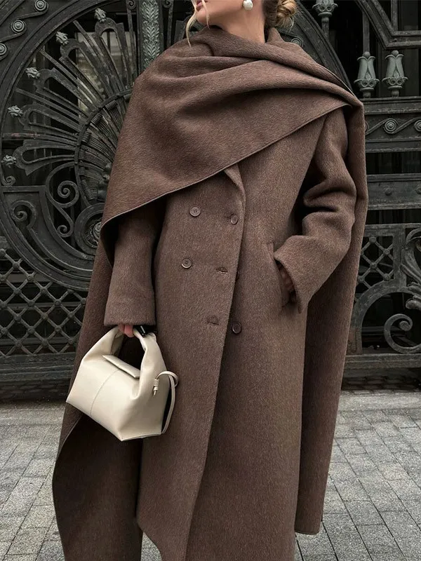 Arrival Of Scarf Collar Woolen Coat - Coffee Color
