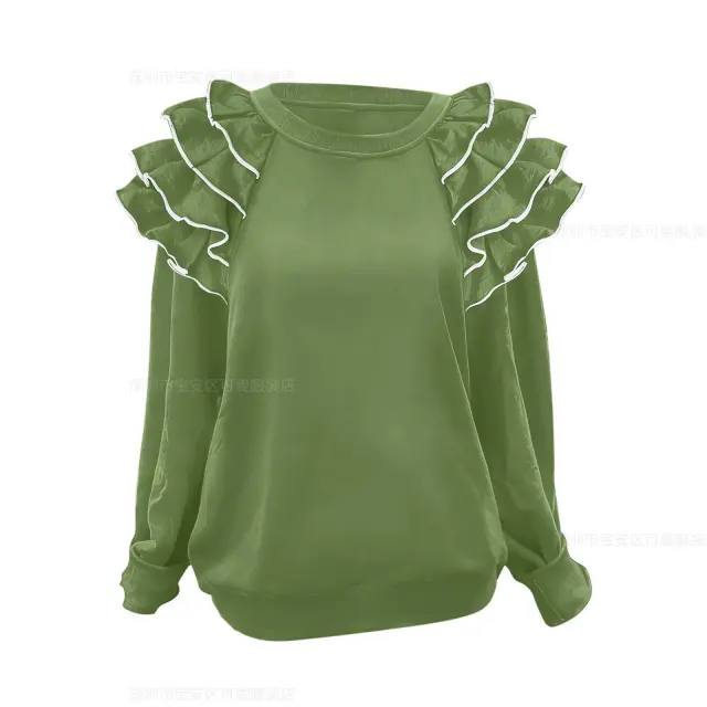Comfortable And Slimming Ruffle Top For Women Army Green - Shop at LoveMi