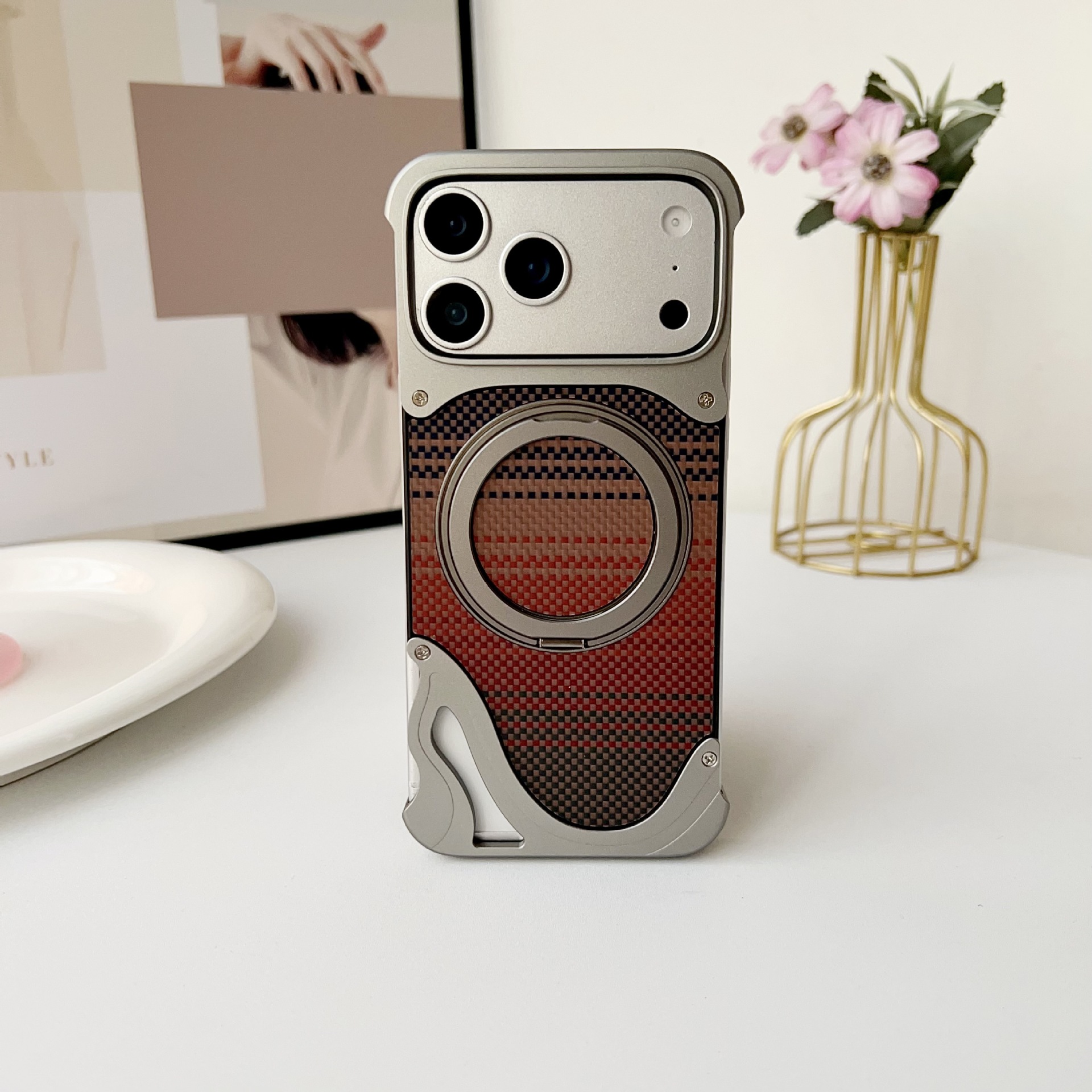 Metal Magnetic Mount Carbon Fiber Backplate Protective Case
