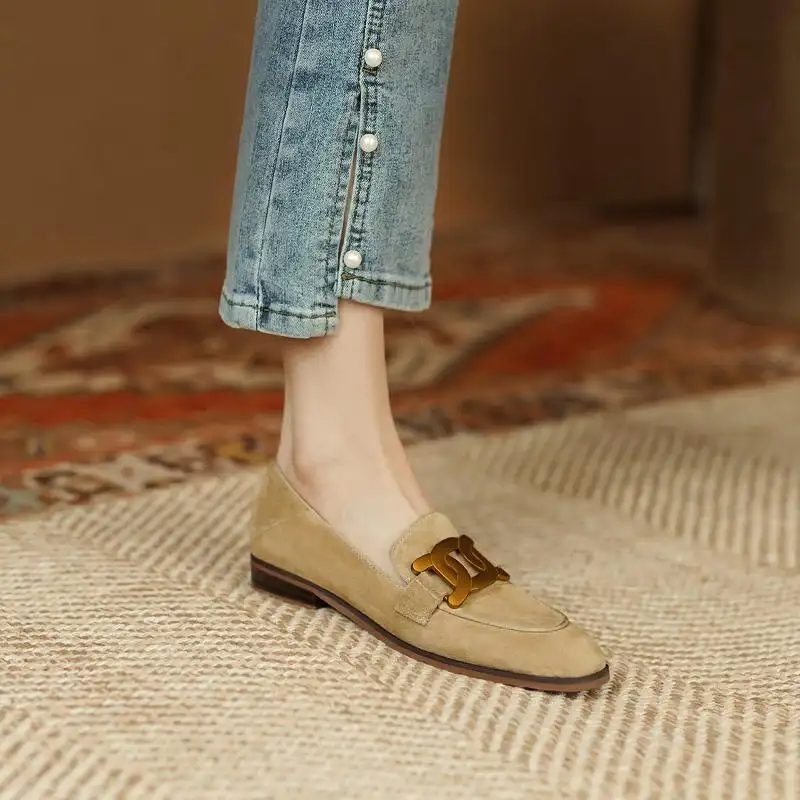 Retro Metal Buckle Slip On Loafer Shoes