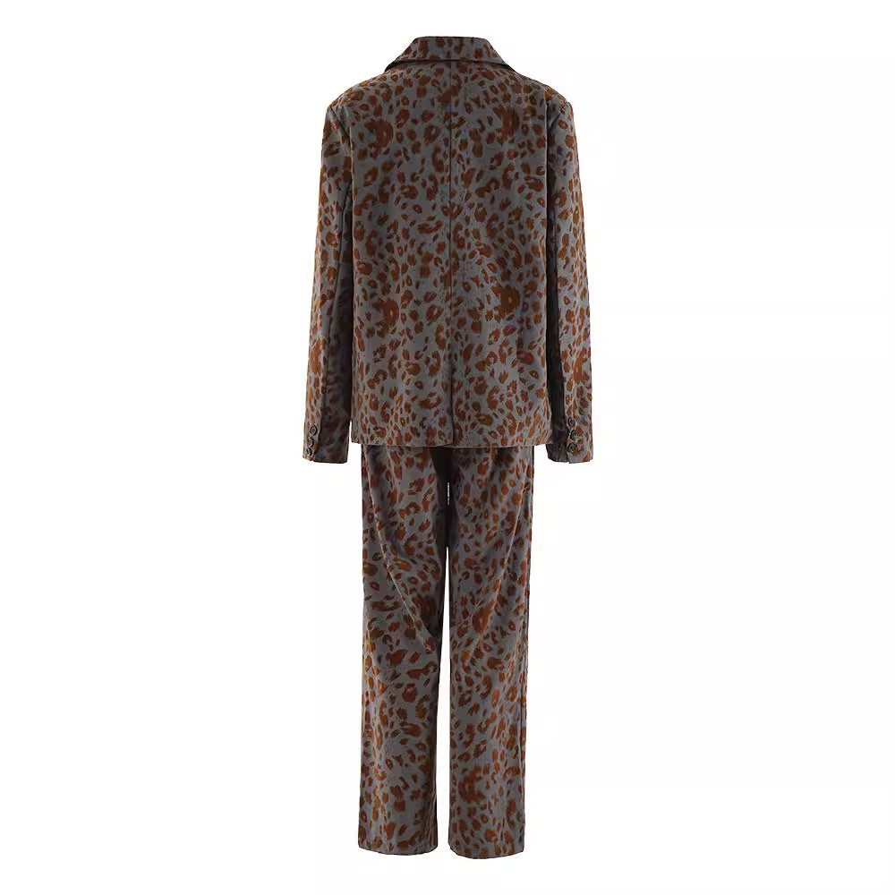 Leopard Print Casual High-end Temperament Suit Wide Leg Pants Two-piece Suit
