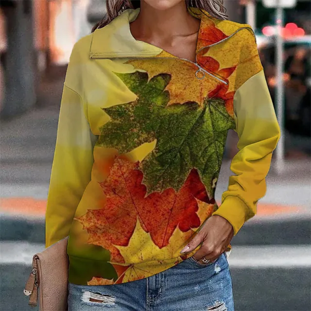 Trendy Abstract Printing Long Sleeve Zipper Sweater For Women Ddh1J2230116 - Shop at LoveMi