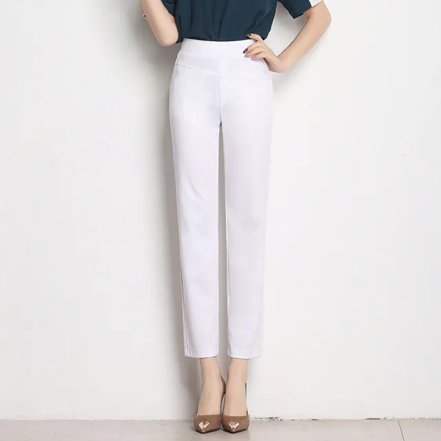 High Waist Knit Four sided Stretch Straight White - Shop at LoveMi