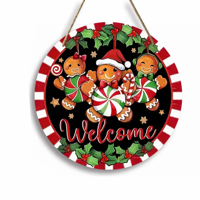 Home Christmas Gingerbread Man Candy Wooden Round Creative Decorative Plaque Xz0809 - Shop at LoveMi