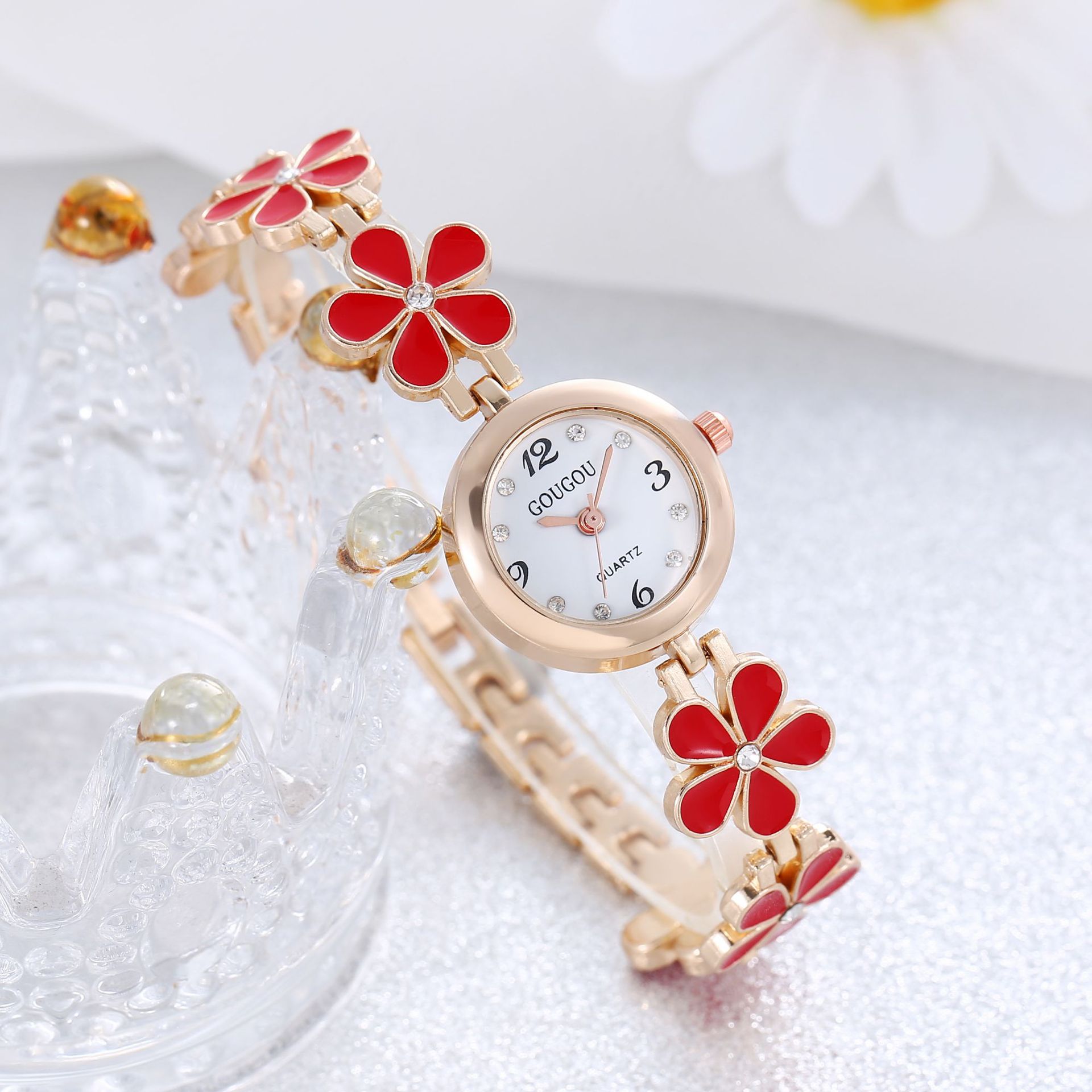 Juego de reloj pulsera floral para mujer - Reloj de cuarzo de 2 piezas y delicada flor - Imagen 20 de 31