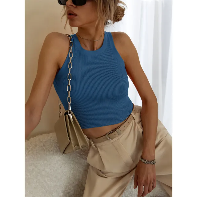 Women's Fashion Temperament Pure Color Slim Thread Inner Wear Blouse Cloudy Blue - Shop at LoveMi