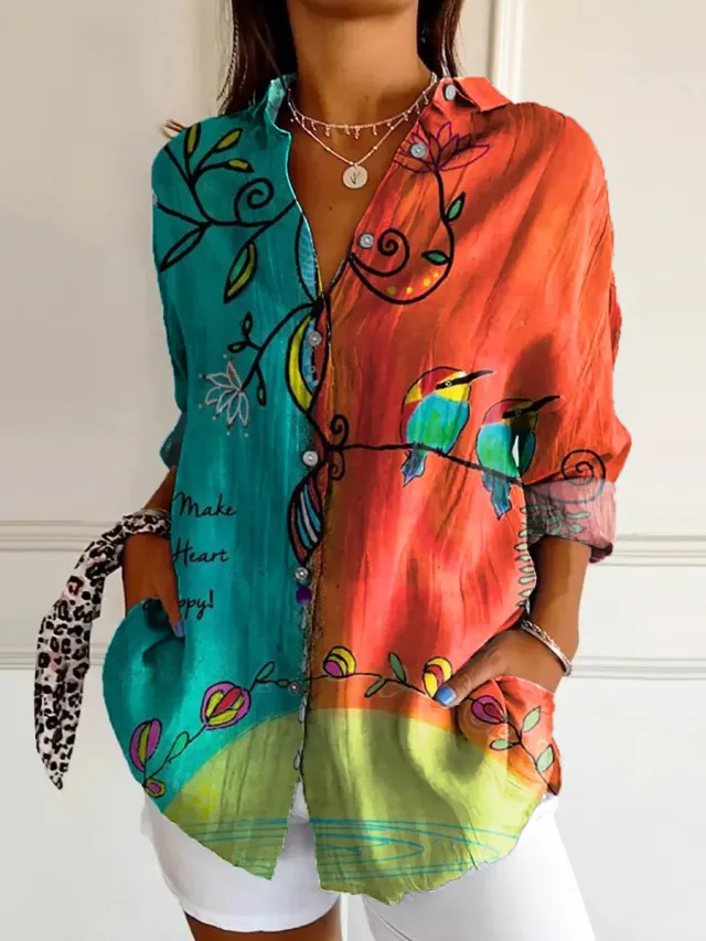 Women's Drop shoulder Sleeve 3D Digital Printing Long sleeved Shirt Yo54909 2Xl - Shop at LoveMi