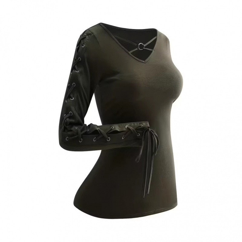 Street-style Solid-color Trendy Hollow-out Long-sleeve T-shirt For Cross-border Apparel