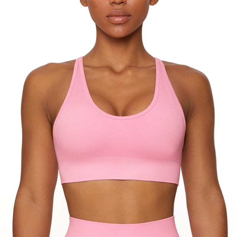 Seamless Solid Color Knitted High Elastic Sports Bra Underwear Yoga Pants Pink V Bra - Shop at LoveMi
