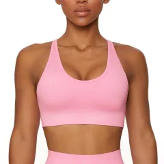 Seamless Solid Color Knitted High Elastic Sports Bra Underwear Yoga Pants - Pink V Bra - View 1