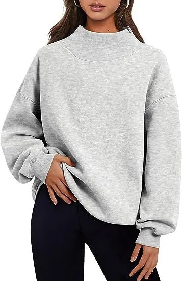 Casual Style Fleece Shirt Thick Half Turtleneck Loose Women's Sweater Gray - Shop at LoveMi
