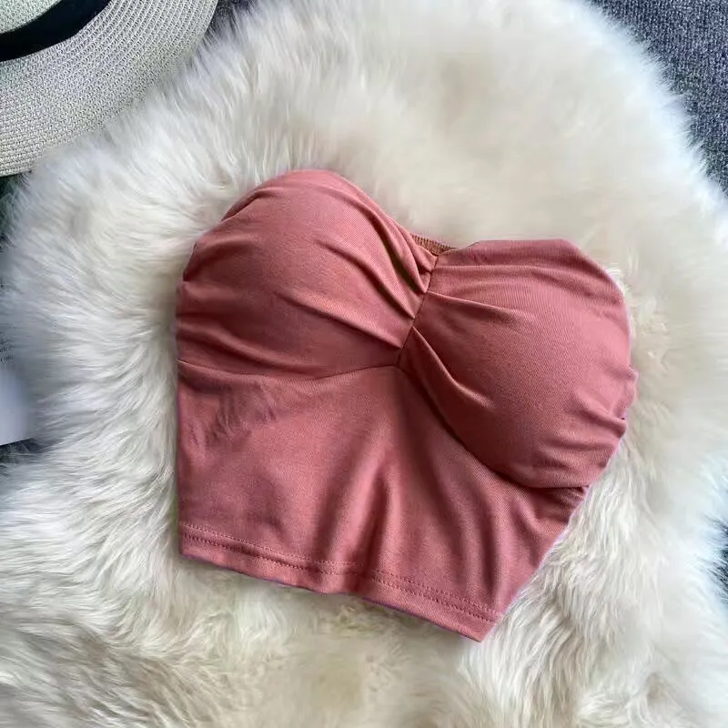 Outer Wear Wrapped Chest Strapless With Chest Pad Anti-exposure Inner Base Underwear - Purplish Red