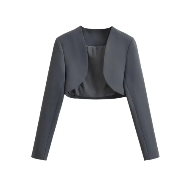 Buckle free High Waist Ultra Short Midriff baring Long Sleeve Cardigan Top Dark Gray - Shop at LoveMi