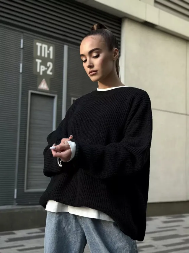 Women's Round Neck Loose Sweater Pullover Black - Shop at LoveMi