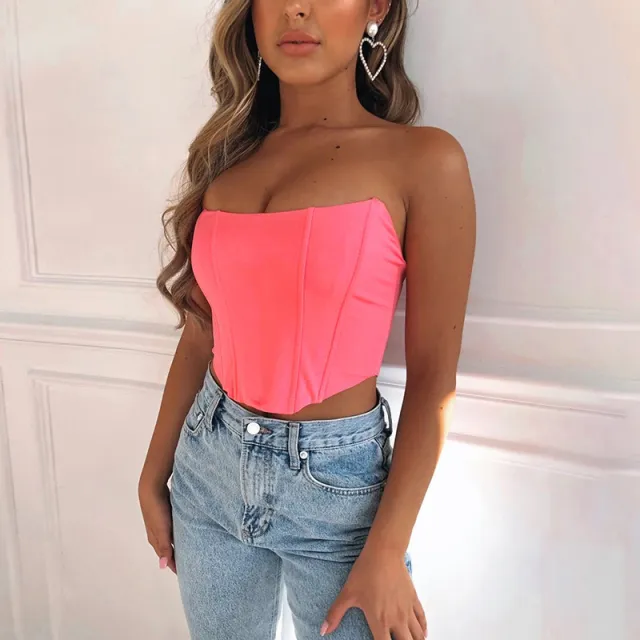 Cute Style Backless Cropped Off the neck Slim Top Pink - Shop at LoveMi