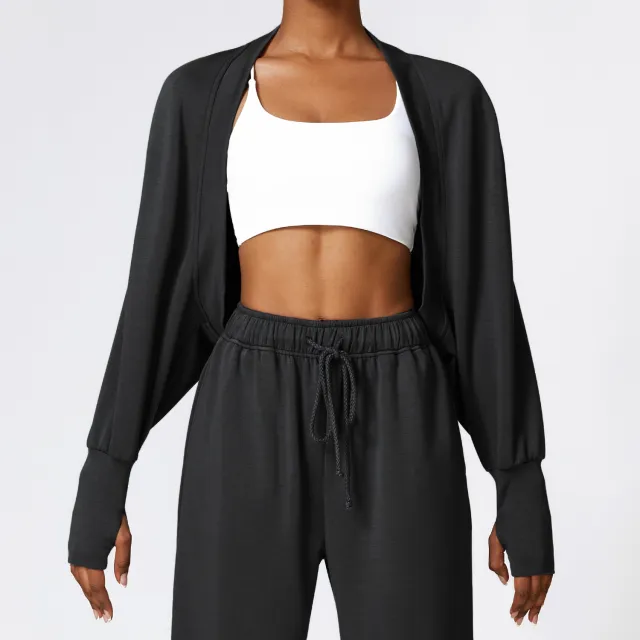 Knitted Cardigan Batwing Sleeve Sports Jacket Premium Black - Shop at LoveMi