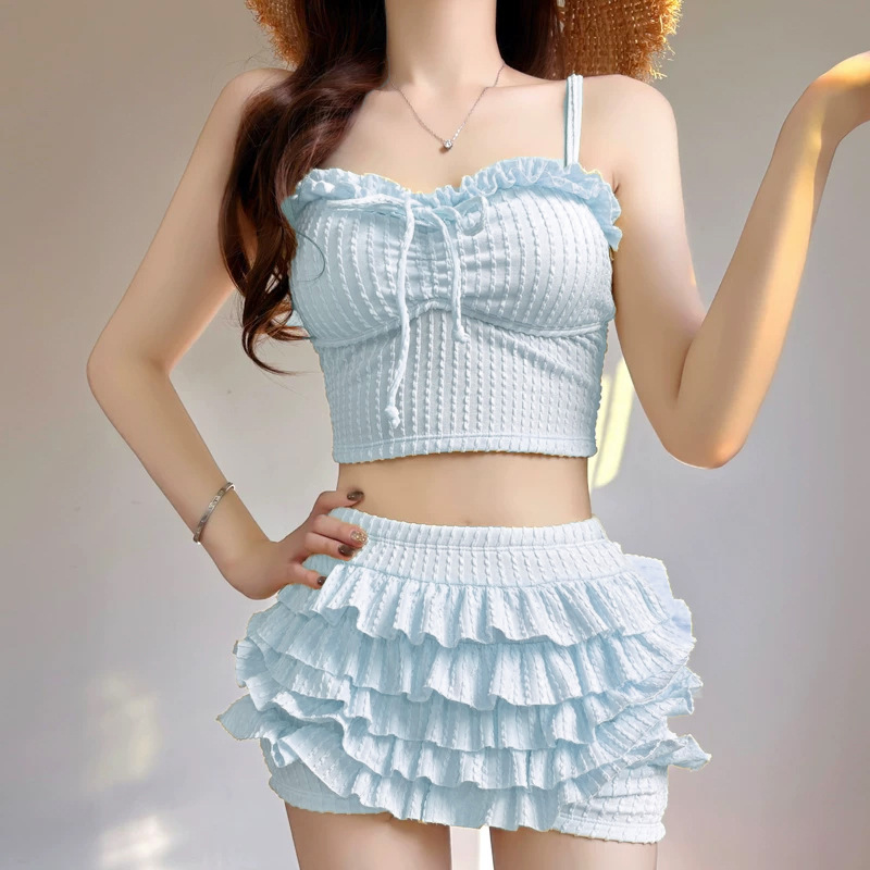 Womens Two-Piece Split Swimsuit Camisole Style Solid Color - Image 3