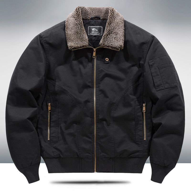 Mens Fleece-lined Loose-fit Plus-size Coat