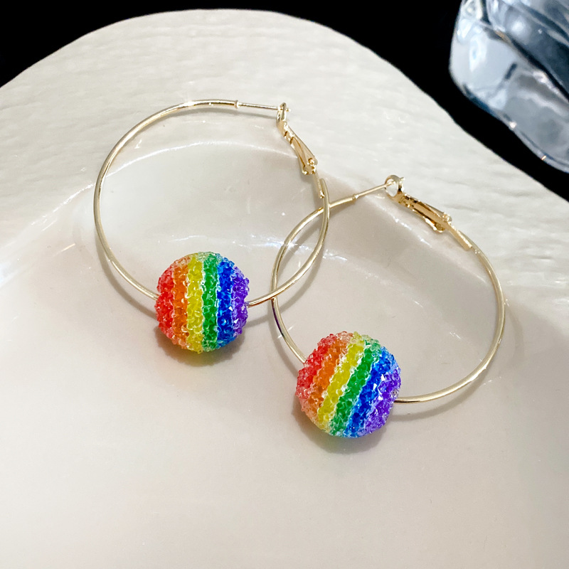 Silver Stud Rhinestone-encrusted Rainbow Ball Stud Earrings Ins Style Sweet Fashion Design Sense
