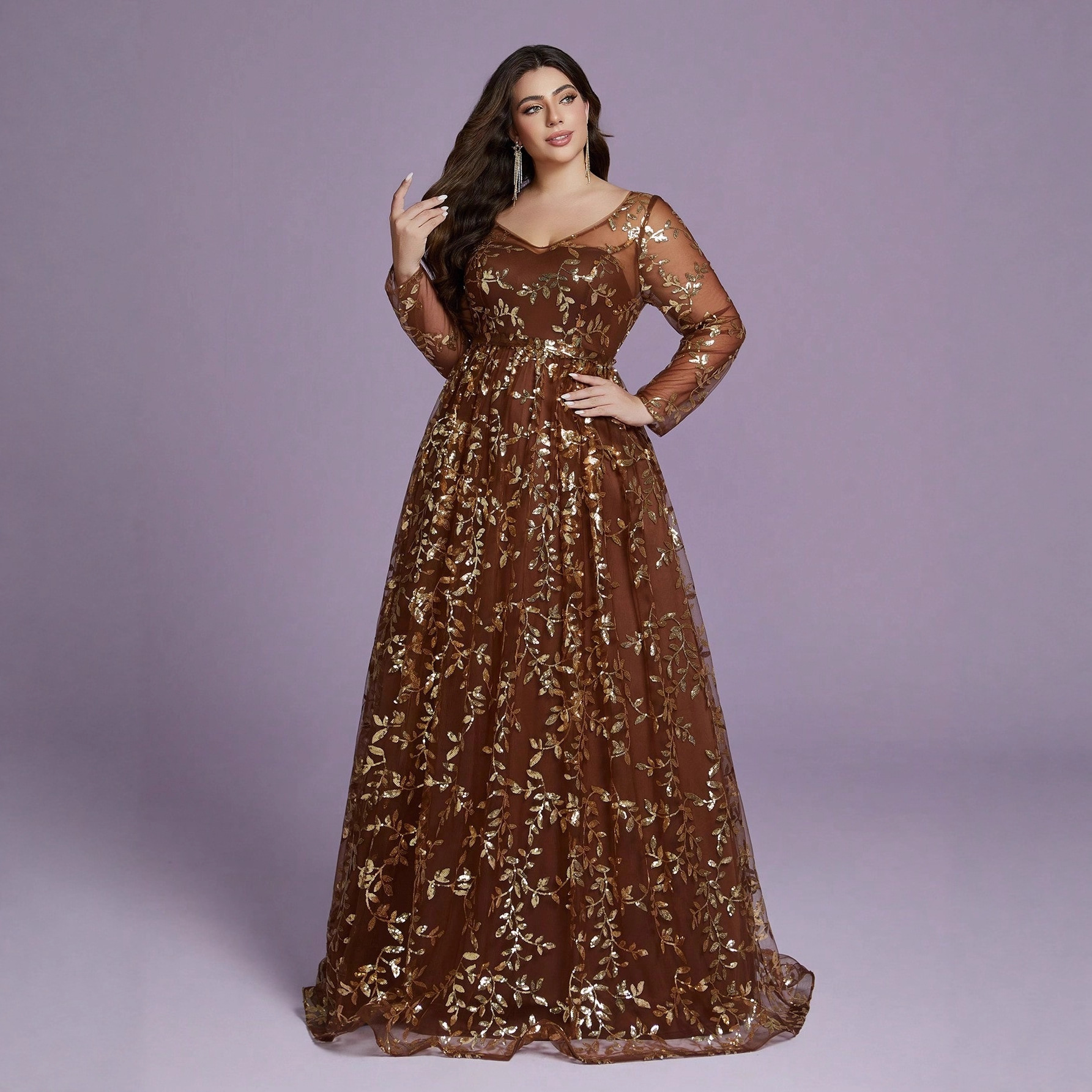 New Slim-fit V-neck Long-sleeve Cocktail And Ball Gown