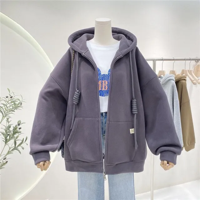 Women's White Fleece lined Cardigan Sweater Hooded Coat Dark Grayadd Velvet - Shop at LoveMi