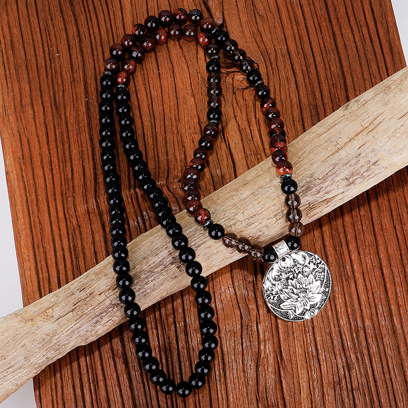 Retro Handmade Beaded Red Tiger Eye Necklace