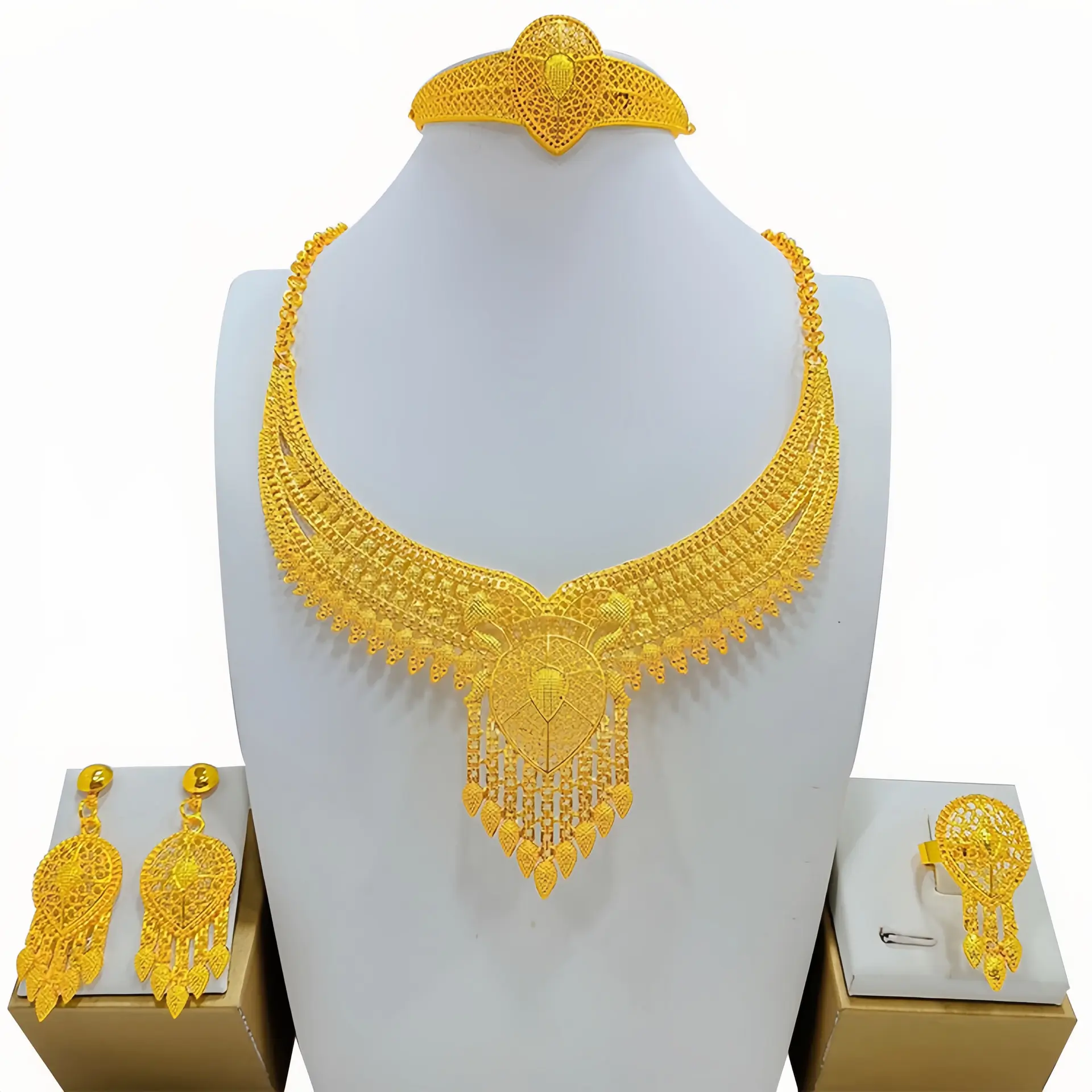Bridal Wedding Necklace Earring Ring Bracelet Four-piece