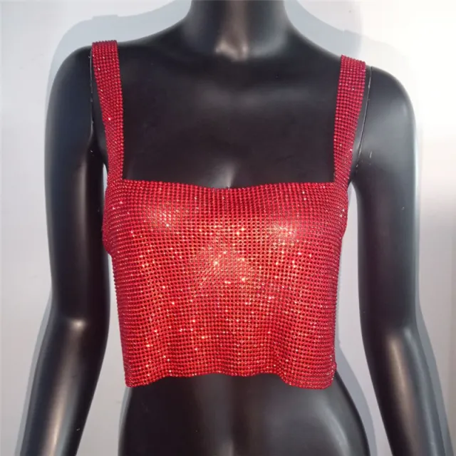 Women's Rhinestone Camisole Carnival Super Shiny Metal Rhinestone Top Red - Shop at LoveMi