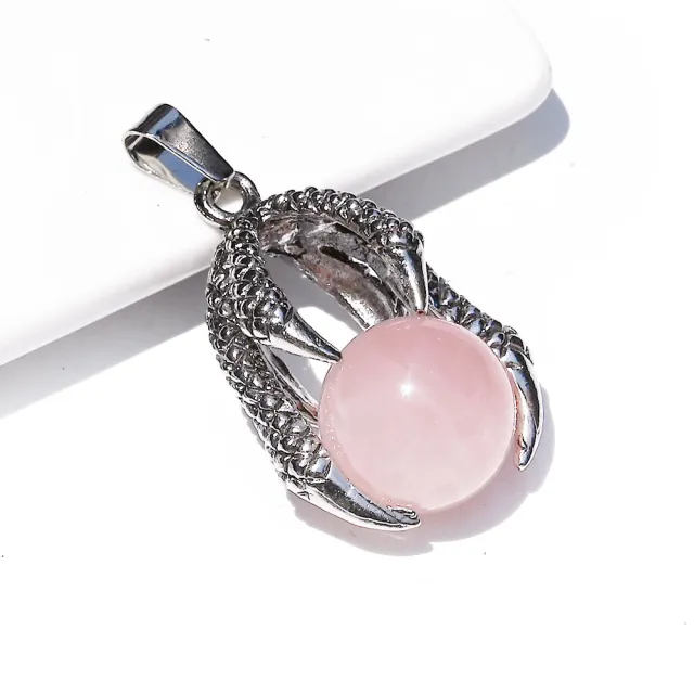 Natural Crystal Agate Dragon Claw Alloy Pendant Retro Grounder Dragon Egg European And American Pink Crystal Style - Shop at LoveMi