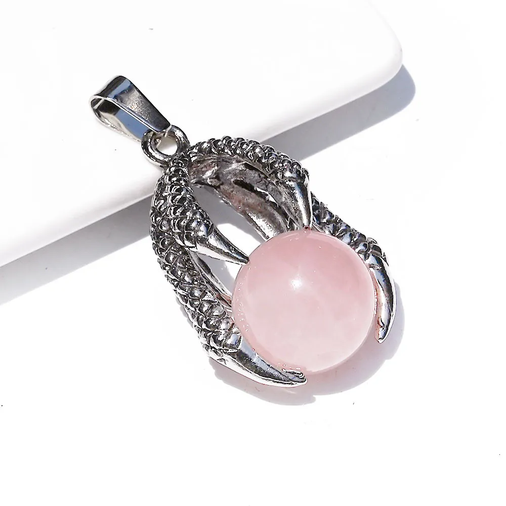 Natural Crystal Agate Dragon Claw Alloy Pendant Retro Grounder Dragon Egg European And American - Pink Crystal Style