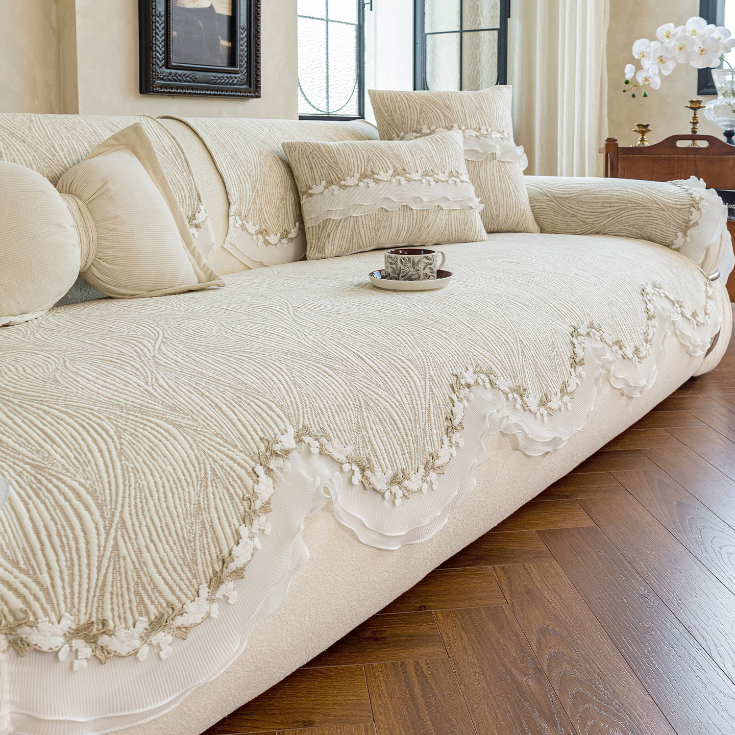 French-style Sophisticated Ice-silk Sofa Cushion For Summer