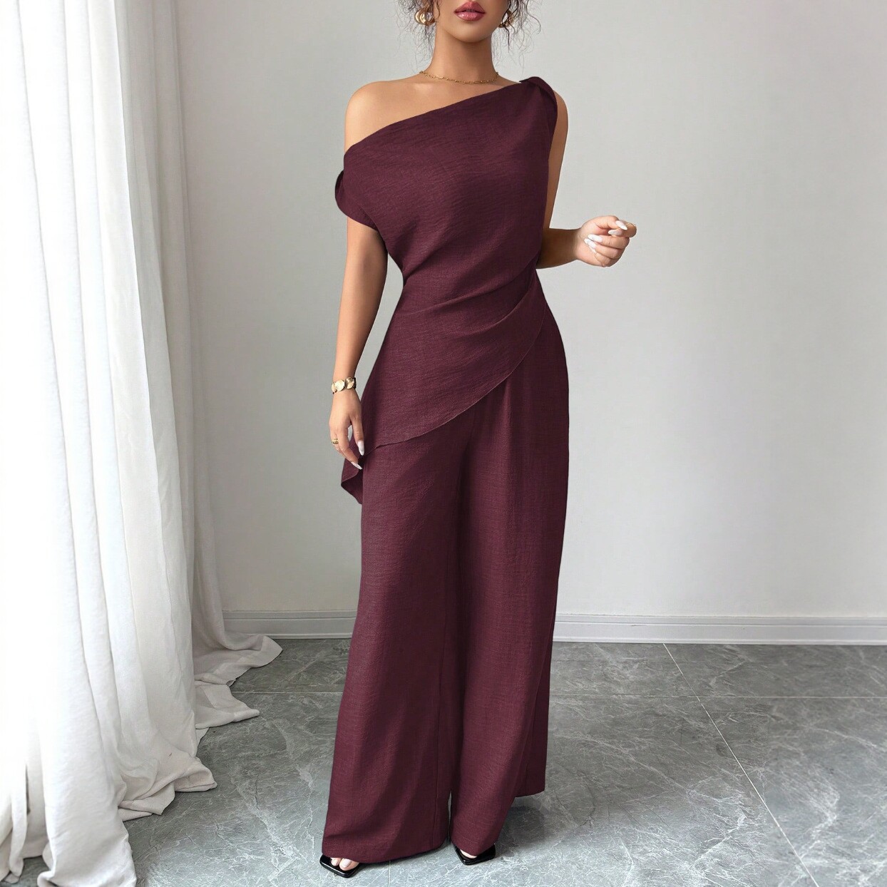 Solid-color Wide-leg Pants Suit For Women