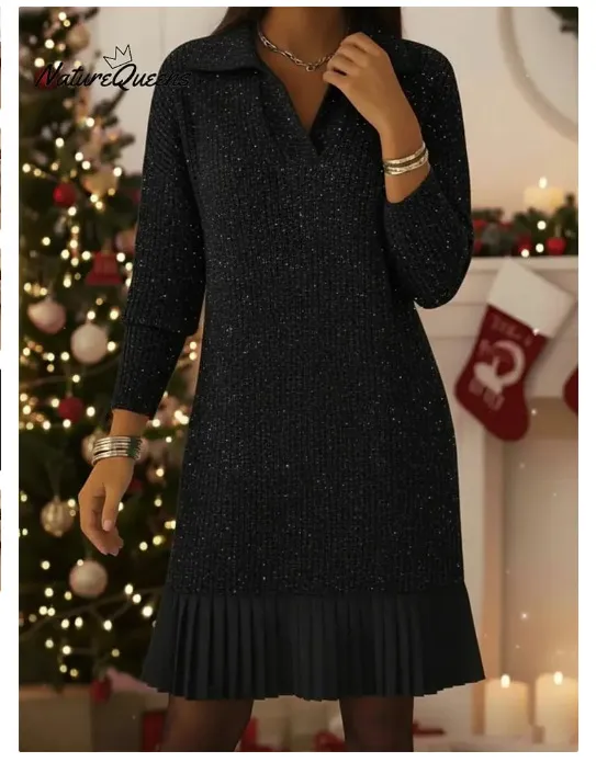 Autumn Casual Long sleeved POLO Collar Dress Black - Shop at LoveMi