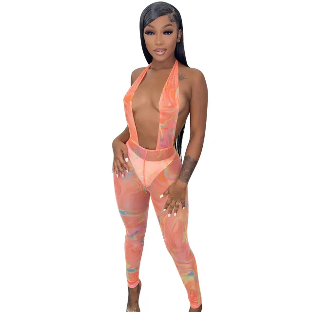See through Backless Backless Women's Jumpsuit Orange - Shop at LoveMi