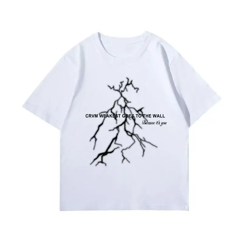 Mens Lightning-Print Cropped Short-Sleeve T-Shirt