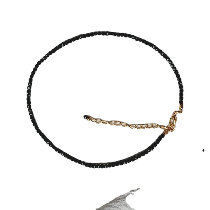Black Crystal Micro Glass Bead Beaded Necklace All-match