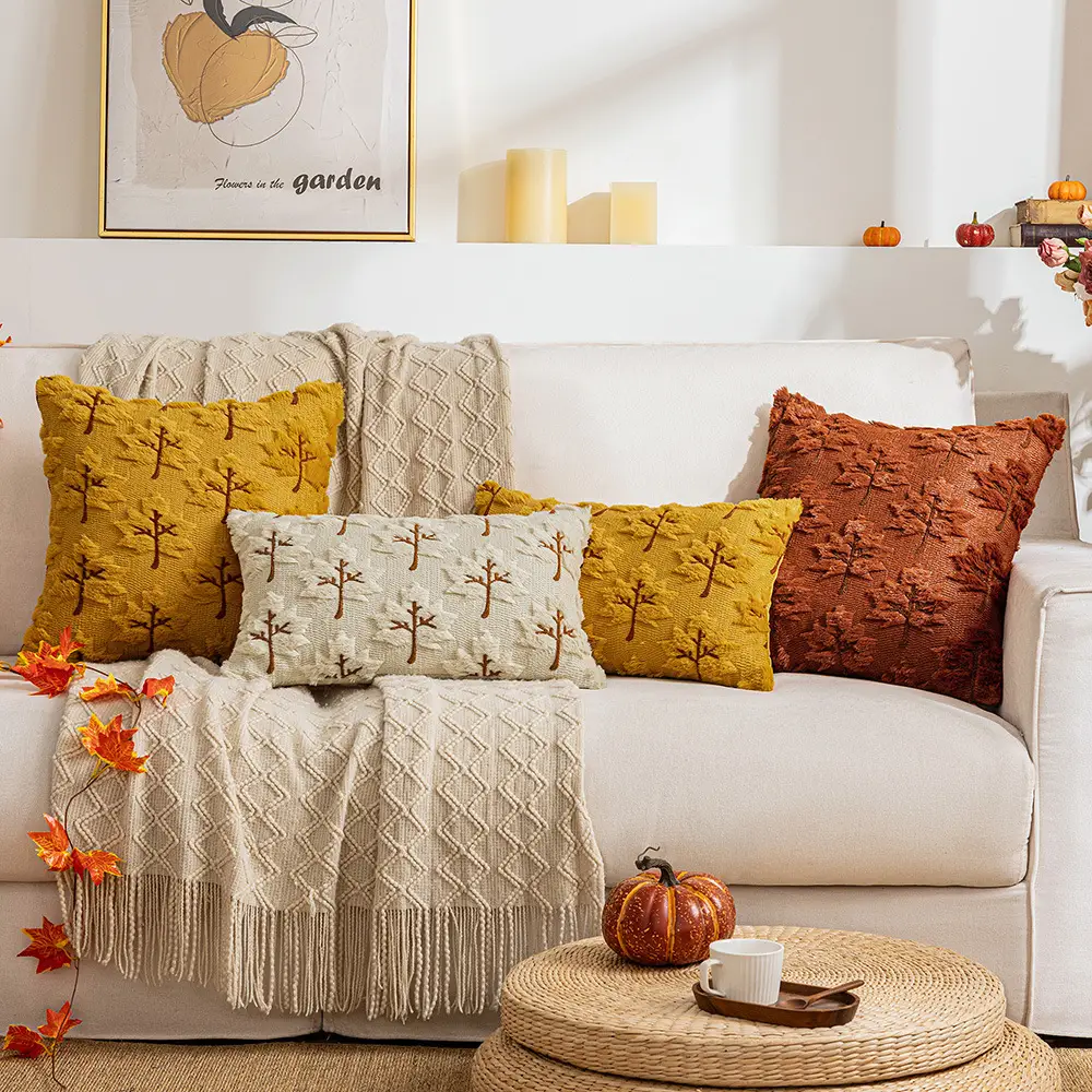 Solid Color Three-dimensional Embroidered Maple Leaf Plush Pillowcase
