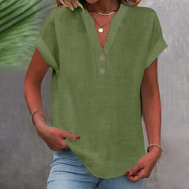 Stand Collar Button Short Sleeve Women's Shirt Army Green - Shop at LoveMi