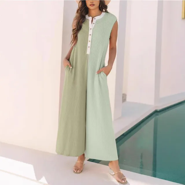 European And American Leisure Loose Color Matching Sleeveless One piece Trousers S Picture 5 - Shop at LoveMi